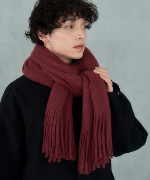 RAGEBLUE（レイジブルー）の「ラッセル編み/ボリュームフリンジマフラー（マフラー・メンズ・ブラック/ベージュ/グレー/オフホワイト/オレンジ/ブルー/グリーン/レッド/ブラウン/ライトブルー/イエロー・ONE SIZE/FREE）」の13枚目の写真