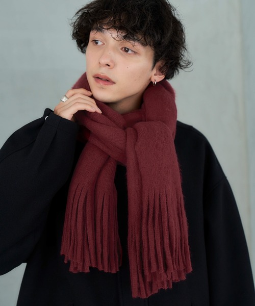 RAGEBLUE（レイジブルー）の「ラッセル編み/ボリュームフリンジマフラー（マフラー・メンズ・ブラック/ベージュ/グレー/オフホワイト/オレンジ/ブルー/グリーン/レッド/ブラウン/ライトブルー/イエロー・ONE SIZE/FREE）」の12枚目の写真