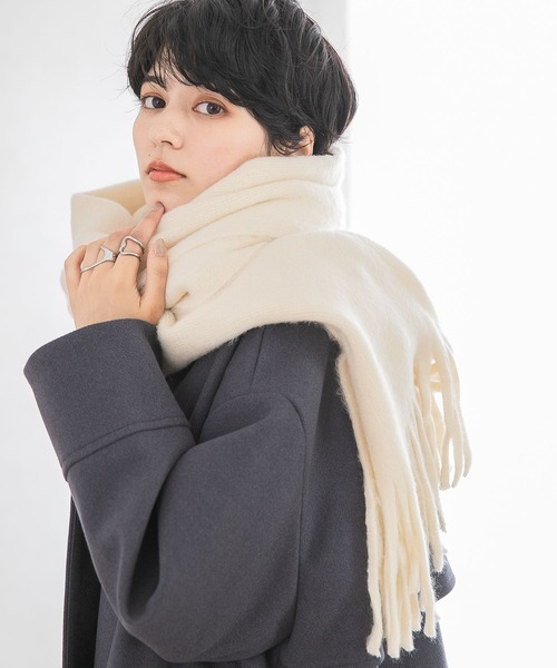 RAGEBLUE（レイジブルー）の「ラッセル編み/ボリュームフリンジマフラー（マフラー・メンズ・ブラック/ベージュ/グレー/オフホワイト/オレンジ/ブルー/グリーン/レッド/ブラウン/ライトブルー/イエロー・ONE SIZE/FREE）」の17枚目の写真