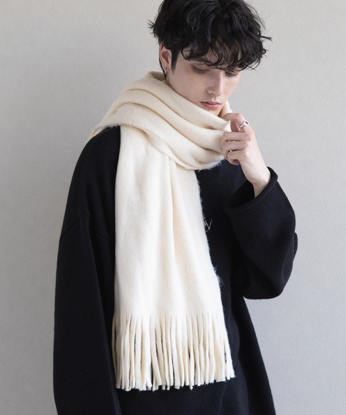 RAGEBLUE（レイジブルー）の「ラッセル編み/ボリュームフリンジマフラー（マフラー・メンズ・ブラック/ベージュ/グレー/オフホワイト/オレンジ/ブルー/グリーン/レッド/ブラウン/ライトブルー/イエロー・ONE SIZE/FREE）」の15枚目の写真