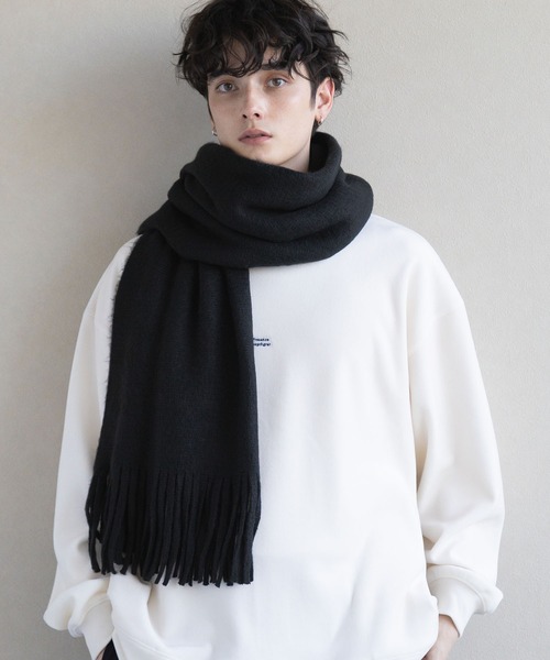 RAGEBLUE（レイジブルー）の「ラッセル編み/ボリュームフリンジマフラー（マフラー・メンズ・ブラック/ベージュ/グレー/オフホワイト/オレンジ/ブルー/グリーン/レッド/ブラウン/ライトブルー/イエロー・ONE SIZE/FREE）」の21枚目の写真
