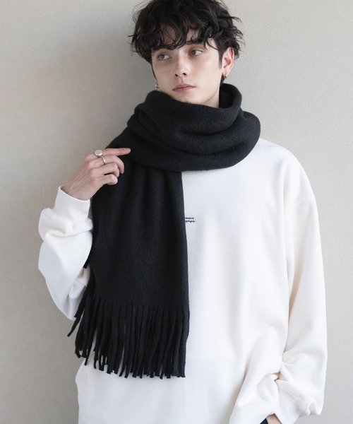 RAGEBLUE（レイジブルー）の「ラッセル編み/ボリュームフリンジマフラー（マフラー・メンズ・ブラック/ベージュ/グレー/オフホワイト/オレンジ/ブルー/グリーン/レッド/ブラウン/ライトブルー/イエロー・ONE SIZE/FREE）」の22枚目の写真