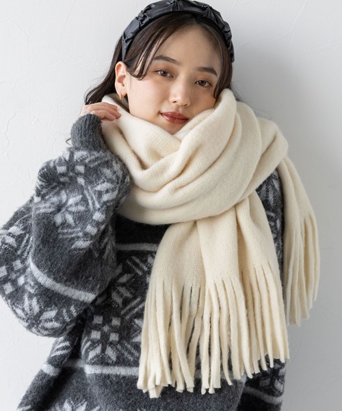 ラッセル編み/ボリュームフリンジマフラー（マフラー）｜RAGEBLUE