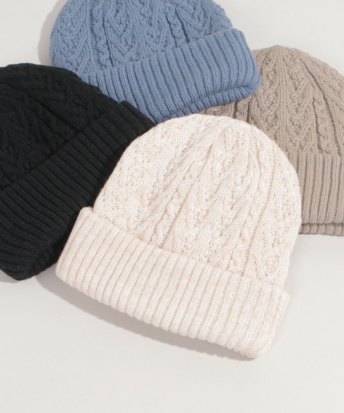 ikka（イッカ）の「ケーブルニットワッチ（ニットキャップ/ビーニー・レディース・ライトパープル/ベージュ/ブラック/オフホワイト・FREE）」の2枚目の写真