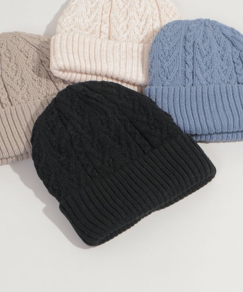 ikka（イッカ）の「ケーブルニットワッチ（ニットキャップ/ビーニー・レディース・ライトパープル/ベージュ/ブラック/オフホワイト・FREE）」の3枚目の写真