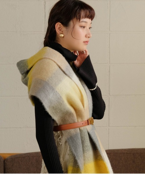 Bab（バブ）の「起毛チェック柄マフラー（マフラー・レディース・イエロー/ブルー/パープル・ONESIZE）」の6枚目の写真