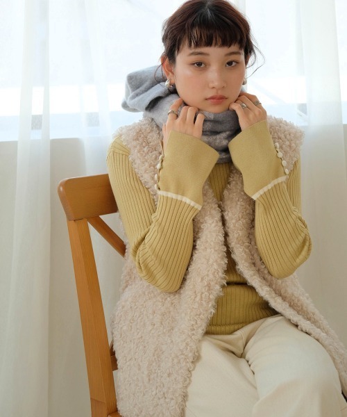 Bab（バブ）の「起毛チェック柄マフラー（マフラー・レディース・イエロー/ブルー/パープル・ONESIZE）」の9枚目の写真