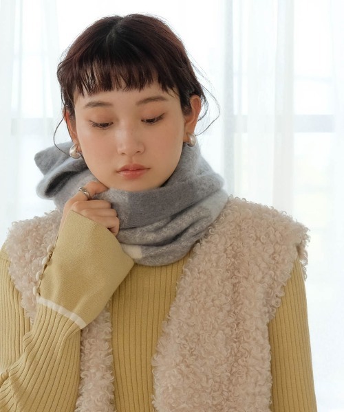 Bab（バブ）の「起毛チェック柄マフラー（マフラー・レディース・イエロー/ブルー/パープル・ONESIZE）」の10枚目の写真