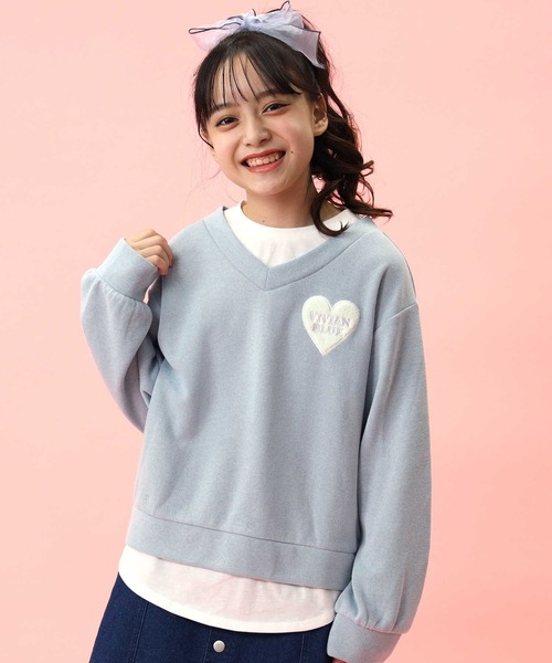VIVIAN BLUE(ビビアンブルー)の「【VIVIAN BLUE】フェイクレイヤードトップス(スウェット・キッズ・ブルー/オフホワイト・130/140/150/120)」の2枚目の写真