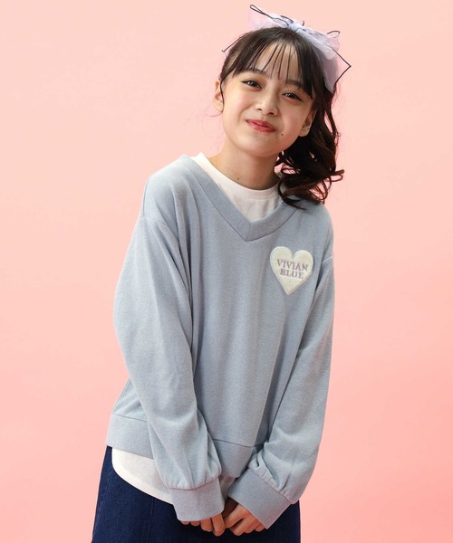 VIVIAN BLUE(ビビアンブルー)の「【VIVIAN BLUE】フェイクレイヤードトップス(スウェット・キッズ・ブルー/オフホワイト・130/140/150/120)」の7枚目の写真