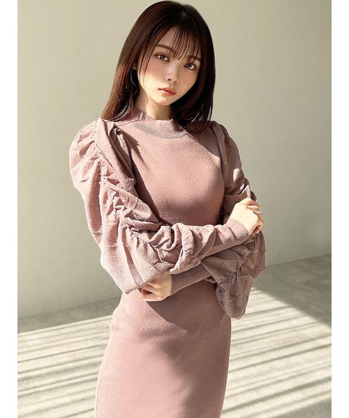 RESEXXY(リゼクシー)の「スリーブギャザータイトニットワンピース(ワンピース・レディース・ブラウン/ホワイト/ブラック・MEDIUM/SMALL)」の14枚目の写真