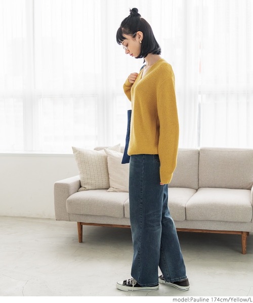 coca(coca)(コカ)の「Vネックニットトップス(ニット/セーター・レディース・イエロー/グレー・M/L)」の10枚目の写真