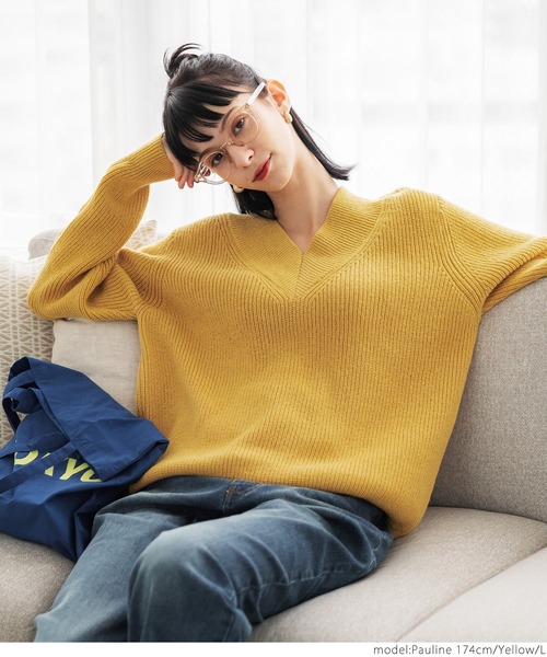 coca(coca)(コカ)の「Vネックニットトップス(ニット/セーター・レディース・イエロー/グレー・M/L)」の12枚目の写真