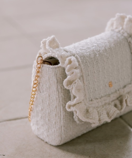 OLIVE des OLIVE（オリーブデオリーブ）の「ツイードフリルショルダー（ショルダーバッグ・レディース・ブラック/アイボリー・FREE）」の6枚目の写真