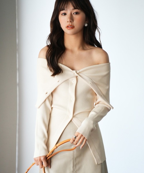 SAISON DE PAPILLON（セゾンドパピヨン）の「オフショルダーリブニットプルオーバー（カーディガン/ボレロ・レディース・ベージュ/ピンク/モカ/ネイビー・L/M）」の19枚目の写真