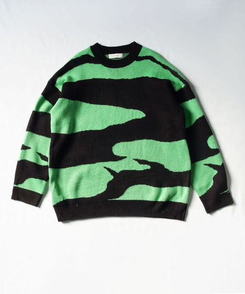 me+em select(ミームセレクト)の「ビッグシルエットバイカラーゼブラニット / bicolor zebra pattern knit(ニット/セーター・レディース・グリーン/ピンク/オレンジ・FREE)」の12枚目の写真