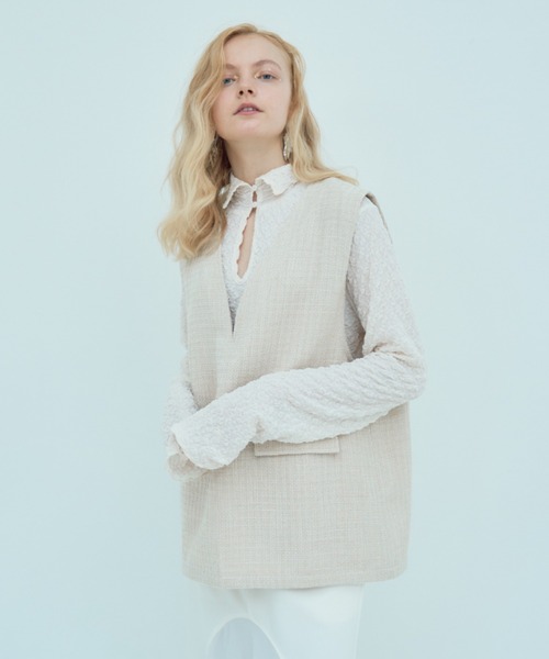 Solace（ソレイス）の「Vネックツイードベスト / トップス（ベスト・レディース・ベージュ/ブラック・FREE）」の5枚目の写真