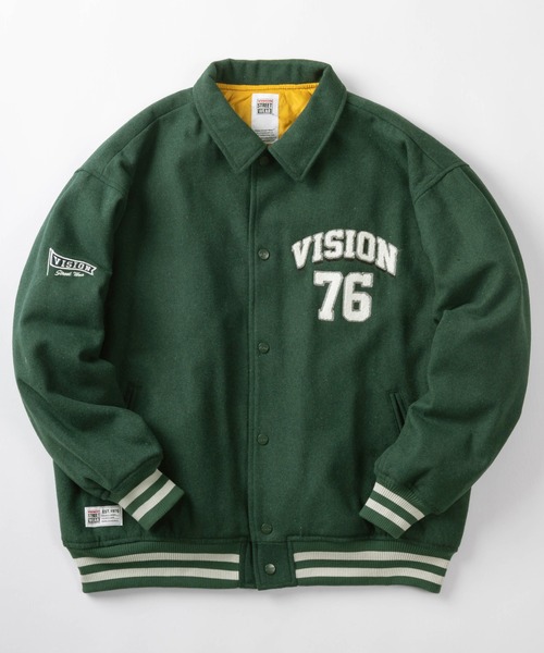 VISION STREET WEAR（ヴィジョンストリートウェア）の「【VISION STREET  WEAR/ヴィジョンストリートウェア】アーチロゴ サガラ ワッペン バック刺繍 リブライン メルトンスタジアムジャケット/ コーチジャケット/ビッグシルエット（ブルゾン・メンズ・ブラック/ネイビー/グリーン・XL/M/L）」の3枚目の写真