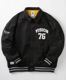【VISION STREET WEAR/ヴィジョンストリートウェア】アーチロゴ サガラ ワッペン バック刺繍 リブライン メルトンスタジアムジャケット/ コーチジャケット/ビッグシルエット