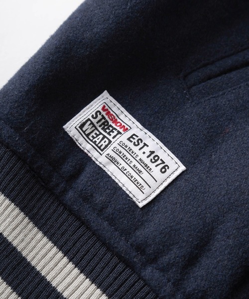 VISION STREET WEAR（ヴィジョンストリートウェア）の「【VISION STREET  WEAR/ヴィジョンストリートウェア】アーチロゴ サガラ ワッペン バック刺繍 リブライン メルトンスタジアムジャケット/ コーチジャケット/ビッグシルエット（ブルゾン・メンズ・ブラック/ネイビー/グリーン・XL/M/L）」の14枚目の写真