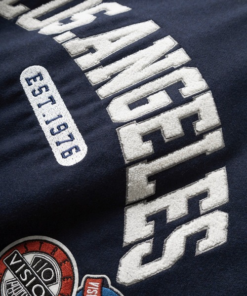 VISION STREET WEAR（ヴィジョンストリートウェア）の「【VISION STREET  WEAR/ヴィジョンストリートウェア】アーチロゴ サガラ ワッペン バック刺繍 リブライン メルトンスタジアムジャケット/ コーチジャケット/ビッグシルエット（ブルゾン・メンズ・ブラック/ネイビー/グリーン・XL/M/L）」の16枚目の写真