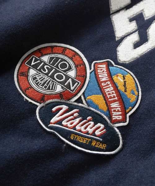 VISION STREET WEAR（ヴィジョンストリートウェア）の「【VISION STREET  WEAR/ヴィジョンストリートウェア】アーチロゴ サガラ ワッペン バック刺繍 リブライン メルトンスタジアムジャケット/ コーチジャケット/ビッグシルエット（ブルゾン・メンズ・ブラック/ネイビー/グリーン・XL/M/L）」の17枚目の写真