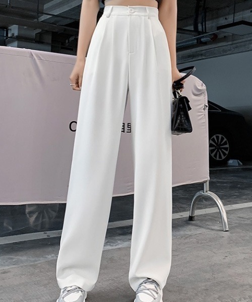 SETUP7（セットアップセブン）の「【SETUP7】ハイウエストタックパンツ KNF（スラックス・レディース・ベージュ/ブラック/グレー/ホワイト・M/L）」の2枚目の写真