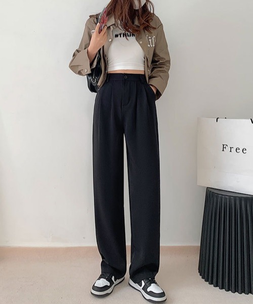 SETUP7（セットアップセブン）の「【SETUP7】ハイウエストタックパンツ KNF（スラックス・レディース・ベージュ/ブラック/グレー/ホワイト・M/L）」の9枚目の写真