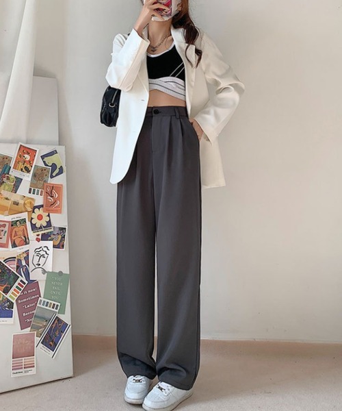 SETUP7（セットアップセブン）の「【SETUP7】ハイウエストタックパンツ KNF（スラックス・レディース・ベージュ/ブラック/グレー/ホワイト・M/L）」の11枚目の写真