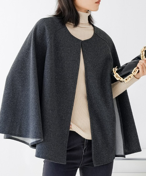 maison de Dolce.】ケープコート ポンチョ ノーカラー 黒 maison de