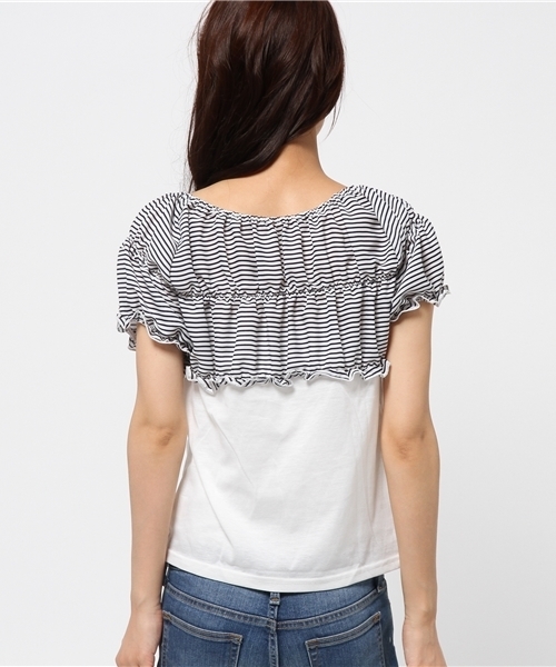 one after another NICE CLAUP（ワンアフターアナザーナイスクラップ）の「【ナイスクラップ】シャーリング切替Tシャツ（Tシャツ/カットソー・レディース・その他12/ネイビー/ホワイト・FREE）」の12枚目の写真