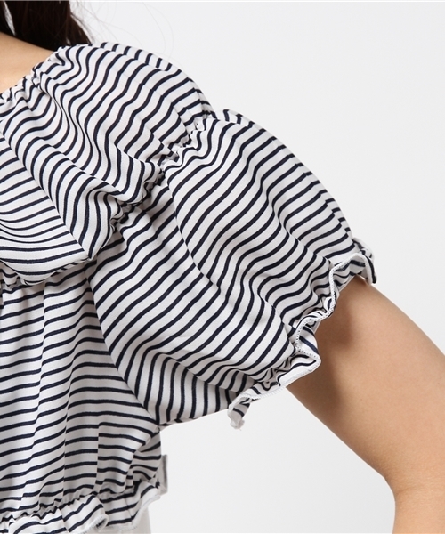 one after another NICE CLAUP（ワンアフターアナザーナイスクラップ）の「【ナイスクラップ】シャーリング切替Tシャツ（Tシャツ/カットソー・レディース・その他12/ネイビー/ホワイト・FREE）」の14枚目の写真