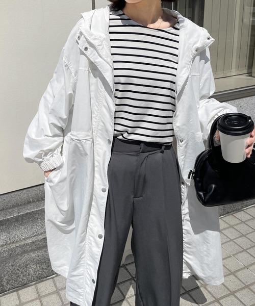 sanrikaフード付きホワイトロングコート 約87cm ウォータープルーフ 