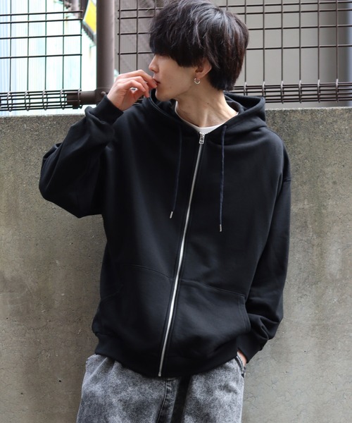 SITRY（シトリー）の「Big silhouette full zip sweat hoodie / ビッグシルエット フルジップ スウェット フーディ/パーカー（パーカー・メンズ・杢グレー/ブラウン/ブラック/グレイッシュブルー・L/M）」の2枚目の写真