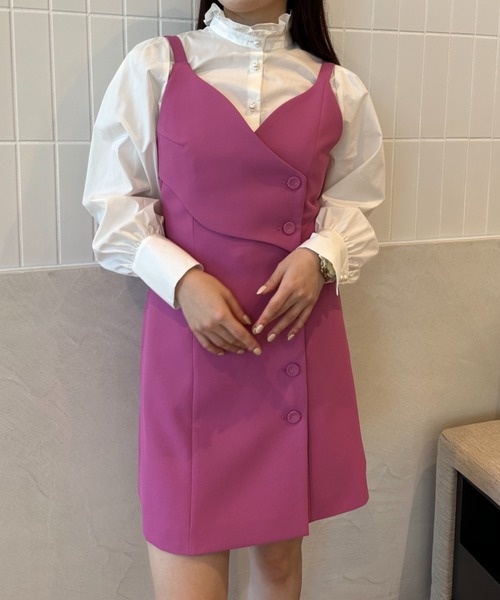 EIMY ISTOIRE(エイミーイストワール)の「ボタンデザインカラーミニワンピース(ワンピース・レディース・アイボリー/グリーン系その他/ブルー/ピンク・S/M)」の4枚目の写真