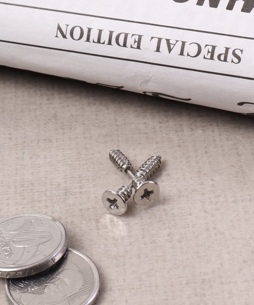 FUNALIVE（ファンアライブ）の「JON ステンレスネジピアス両耳２点セット（ピアス（両耳用）・メンズ・シルバー/ブラック/ゴールド・FREE）」の2枚目の写真