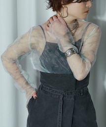 Sketch flower ハイネックシアーブラウス