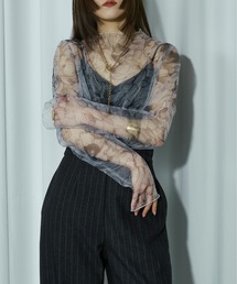 Ezick | Sketch flower ハイネックシアーブラウス(シャツ/ブラウス)