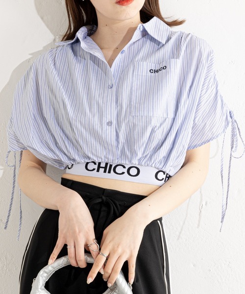 Chico(チコ)の「ドロストクロップド丈シャツ(シャツ/ブラウス・レディース・イエロー系その他2/ブルー系その他2/アイボリー/ブルー/ピンク/イエロー/ブラウン系その他2/ブラック系その他2・FREE)」の5枚目の写真