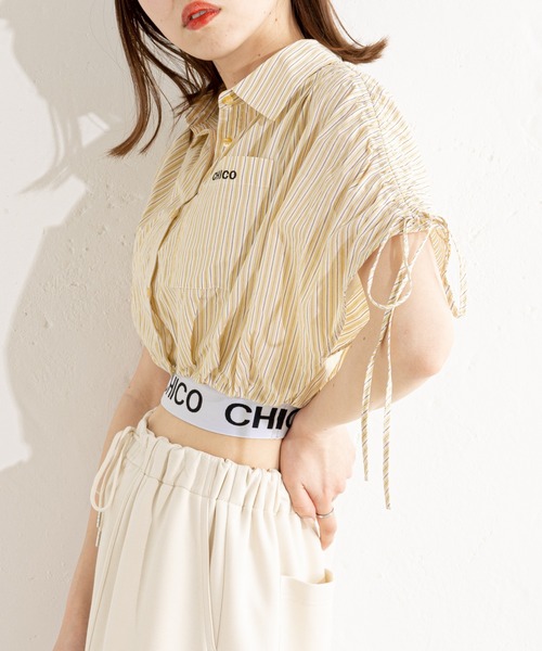 Chico(チコ)の「ドロストクロップド丈シャツ(シャツ/ブラウス・レディース・イエロー系その他2/ブルー系その他2/アイボリー/ブルー/ピンク/イエロー/ブラウン系その他2/ブラック系その他2・FREE)」の21枚目の写真