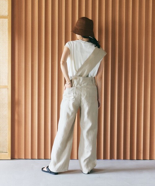 REK　リネンサロペット B.C STOCK｜リネンライクヘザータックワイドサロペット