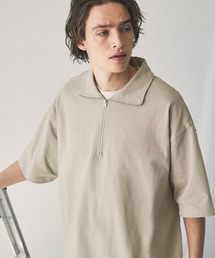 オーバーサイズ ビッグカラー ハーフジップ半袖Tシャツ EMMA CLOTHES