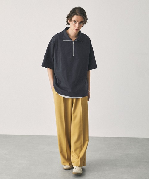 オーバーサイズ ビッグカラー ハーフジップ半袖Tシャツ EMMA