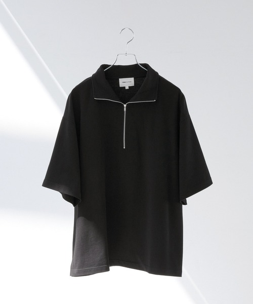 セール】オーバーサイズ ビッグカラー ハーフジップ半袖Tシャツ