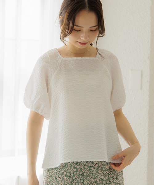 flower(フラワー)の「チャーミングリボントップ(シャツ/ブラウス・レディース・ブルー/ホワイト・FREE)」の1枚目の写真