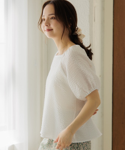 flower(フラワー)の「チャーミングリボントップ(シャツ/ブラウス・レディース・ブルー/ホワイト・FREE)」の3枚目の写真