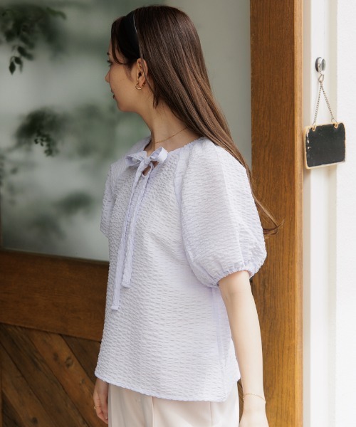 flower(フラワー)の「チャーミングリボントップ(シャツ/ブラウス・レディース・ブルー/ホワイト・FREE)」の17枚目の写真