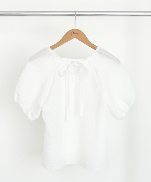 flower(フラワー)の「チャーミングリボントップ(シャツ/ブラウス・レディース・ブルー/ホワイト・FREE)」の14枚目の写真