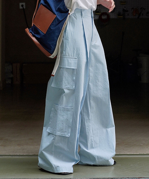 chuclla（チュクラ）の「センタープリーツ カーゴワイドパンツ chw23s083（カーゴパンツ・レディース・ライトブルー/ホワイト・L/M/S）」の14枚目の写真