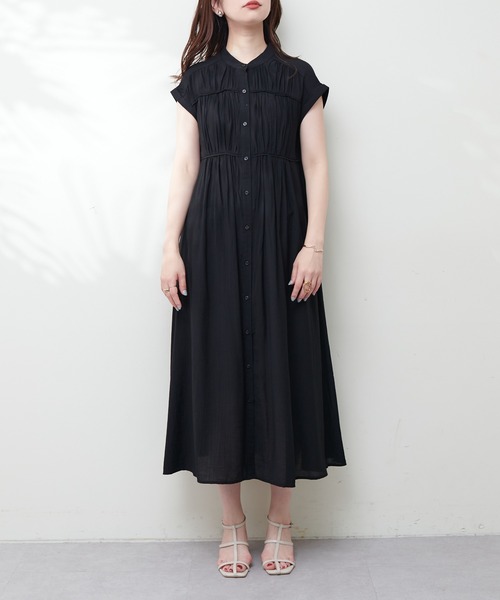 natural couture(ナチュラルクチュール)の「ギャザーデザイン楊柳シャツワンピース(ワンピース・レディース・オフホワイト/カーキ/ブラック/オレンジ・FREE)」の19枚目の写真